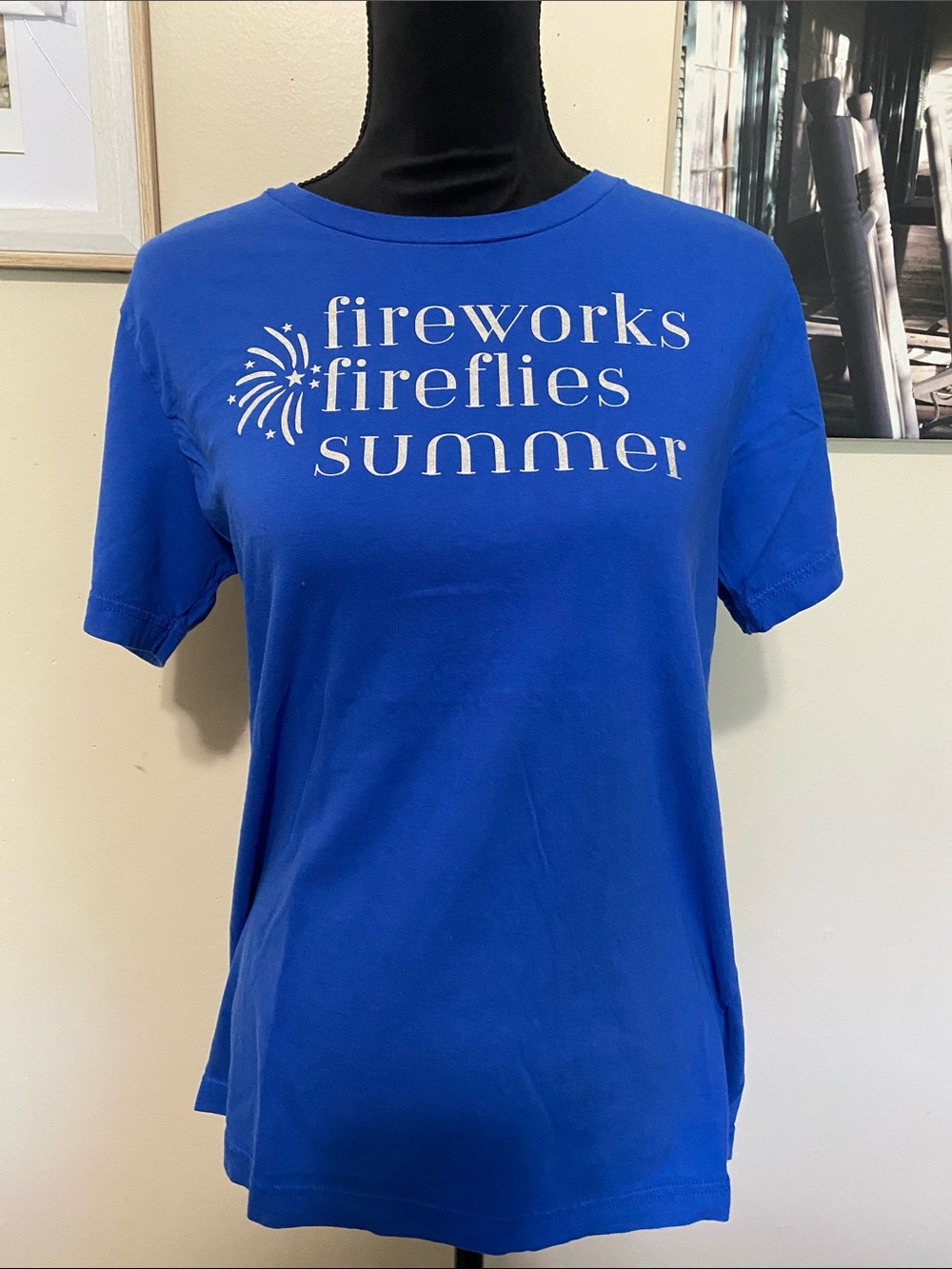 Bella Canvas Blue 'Fireworks Fireflies Summer' Graphic Tee Sz Med